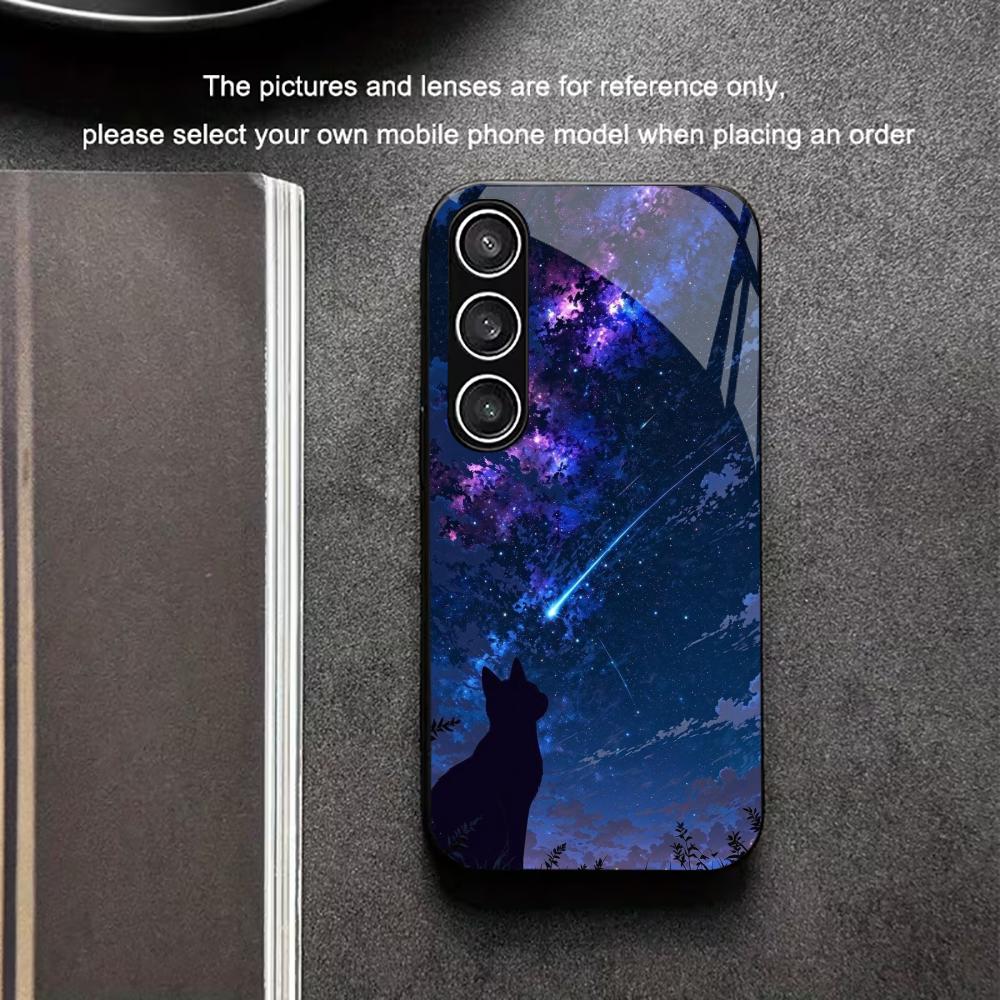 Pc Case Tempered Glass - Night cat tempered glass phone case