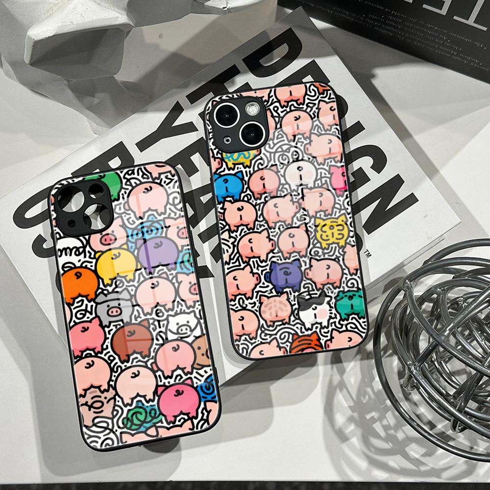 Cute Pig Doodle Phone Case Tem - огляд і ціна Pc Case Tempered Glass