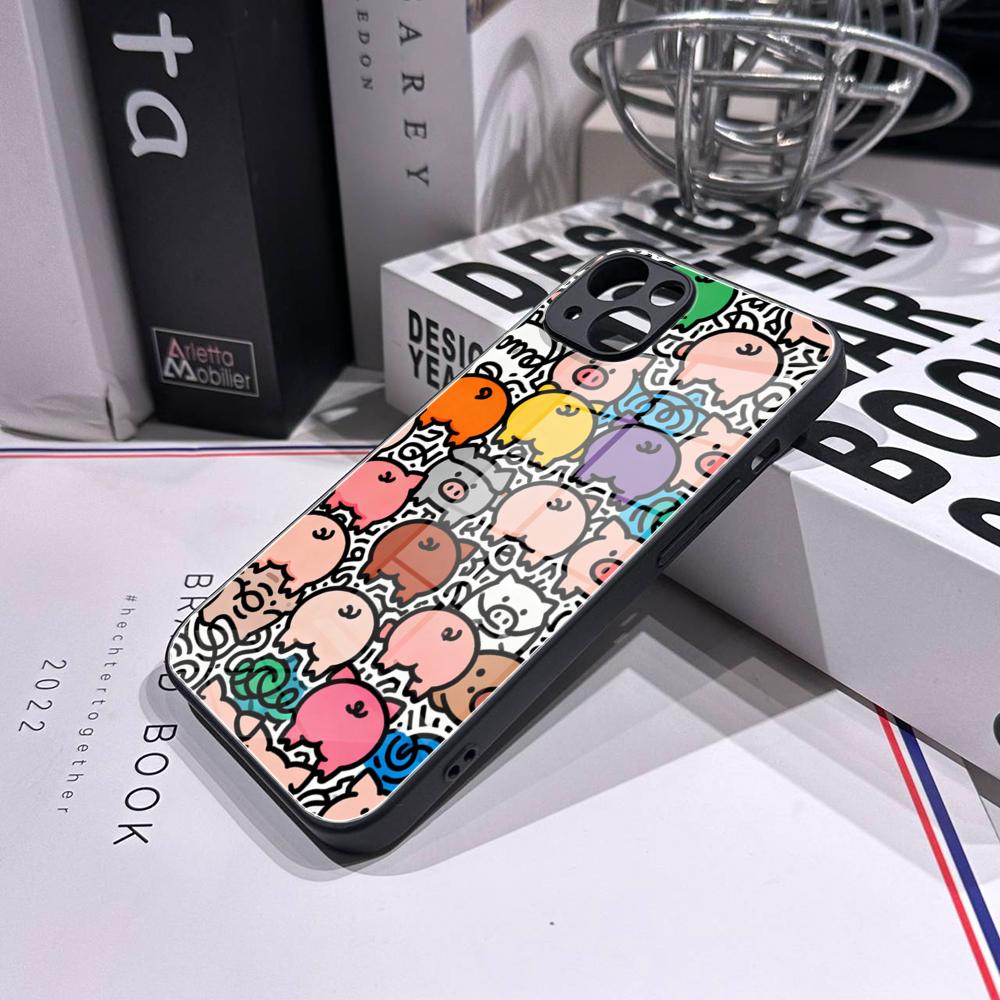 Cute Pig Doodle Phone Case Tem - огляд і ціна Pc Case Tempered Glass